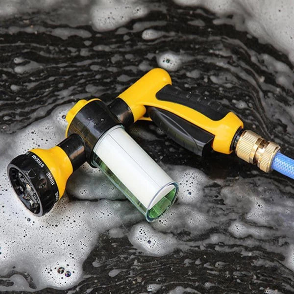 High-Pressure Garden Hose Nozzle – 8-Mode Spray Head with Built-In Soap Dispenser for Fast Outdoor Cleaning